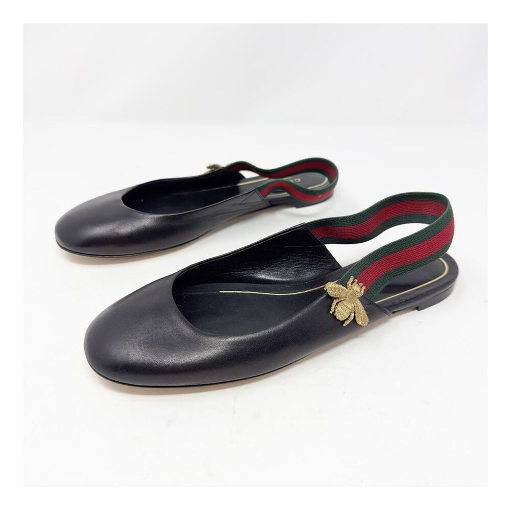 Gucci Bee Web Stripe Slingback Flats Womens Size EU 38